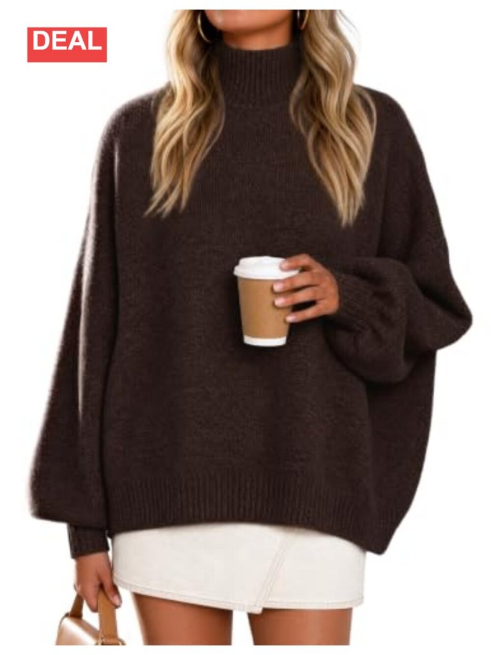 Oversized Turtleneck Sweater Fuzzy Knit Batwing Sleeve Pullover